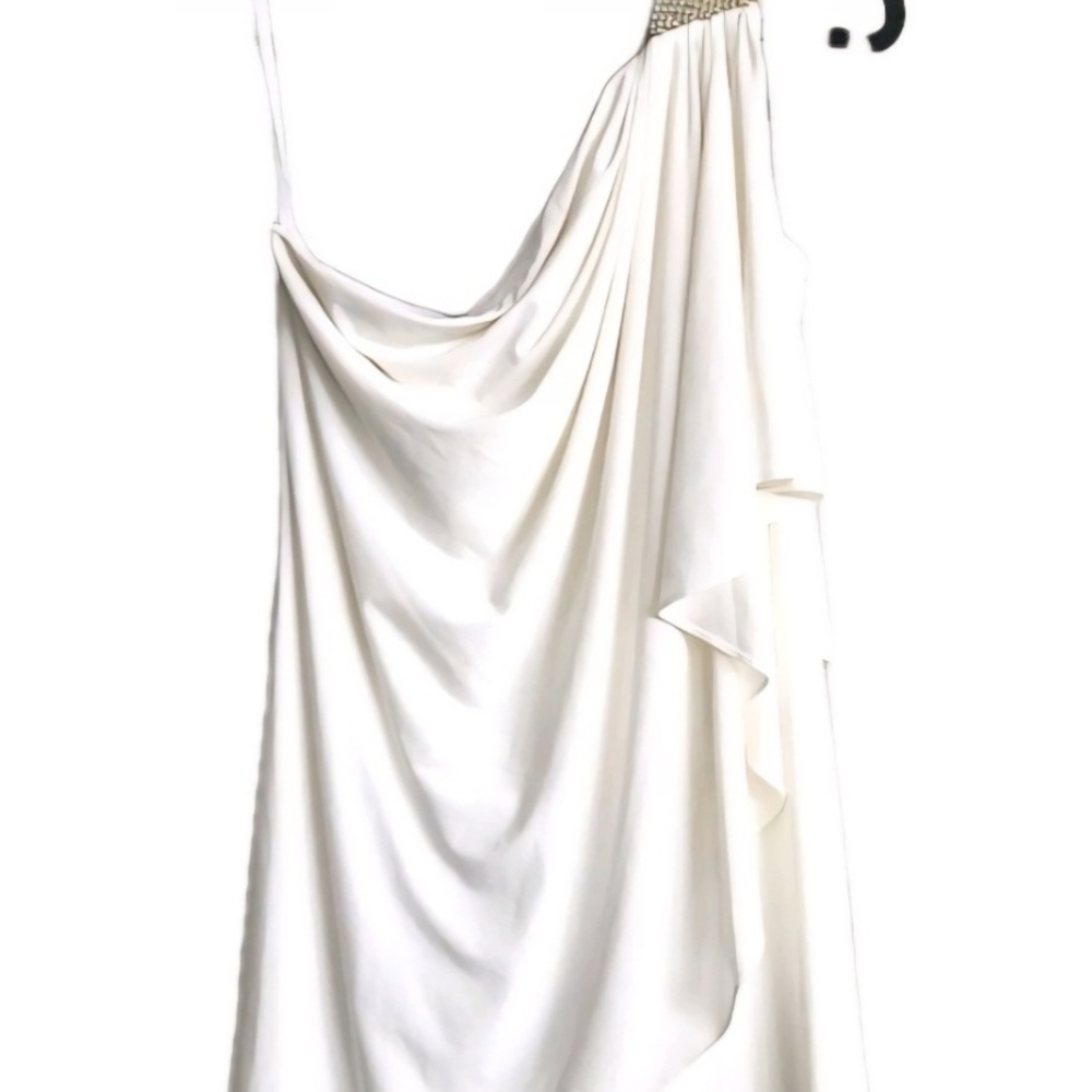 Cache Elegant One Shoulder Cream Dress